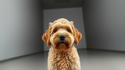 The adorable brown and white Yorkshire Terrier puppy with long, silky fur looks directly at the camera in this portrait