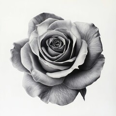 a stunning black-and-white illustration of a rose, showcasing intricate details and delicate shading, symbolizing timeless beauty and elegance.
