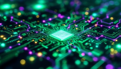 Fototapeta premium CPU Chip on Motherboard. Concept of Technology, Artificial Intelligence, and Machine Learning.