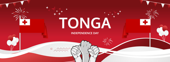 Tonga Independence Day modern greeting banner. 4th June Happy Tonga National Day. Holidays abstract concept in flag colors. Great for event like carnival, feast poster, support, culture and tourism