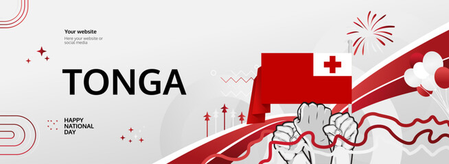 Tonga Independence Day modern greeting banner. 4th June Happy Tonga National Day. Holidays abstract concept in flag colors. Great for event like carnival, feast poster, support, culture and tourism