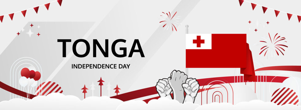Tonga Independence Day modern greeting banner. 4th June Happy Tonga National Day. Holidays abstract concept in flag colors. Great for event like carnival, feast poster, support, culture and tourism