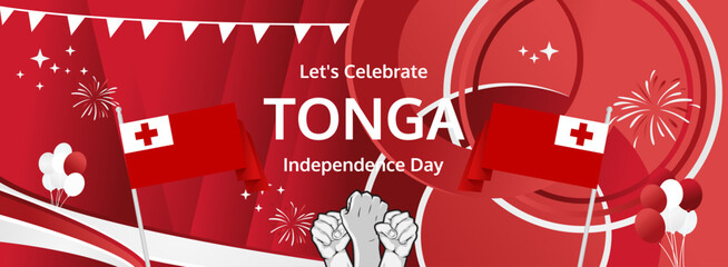 Tonga Independence Day modern greeting banner. 4th June Happy Tonga National Day. Holidays abstract concept in flag colors. Great for event like carnival, feast poster, support, culture and tourism