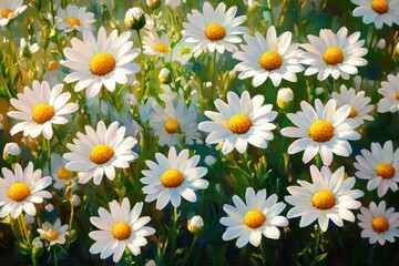 Obraz premium Close-up of Daisies in Lush Green Field with Dreamy Soft Light