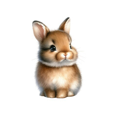 Fototapeta premium A cute, fluffy rabbit with soft brown fur and large ears, sitting calmly and exuding a charming demeanor.