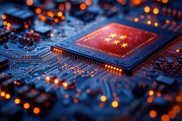 Taiwan Flag Microchip Close-Up Circuit Patterns Technology