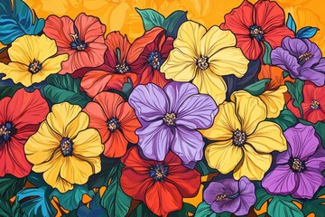 Vibrant Colorful Floral Bouquet Artistic Illustration