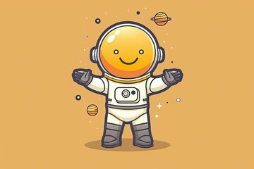 A joyful astronaut, hands outstretched, floating in space with planets and stars, capturing the essence of curiosity.