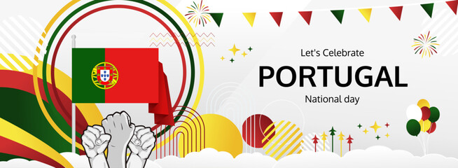 Portugal Day modern greeting banner. Happy Portugal National or Independence Day. Holidays abstract concept. Great for event like carnival, feast poster, support, culture and tourism