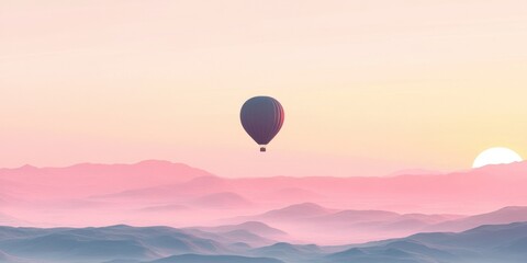 Fototapeta premium Hot Air Balloon Soaring Over Pastel Mountainscape