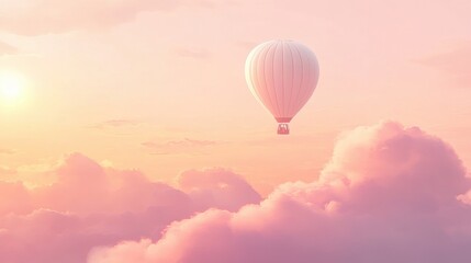 Fototapeta premium White Hot Air Balloon Soaring Above Pink Clouds