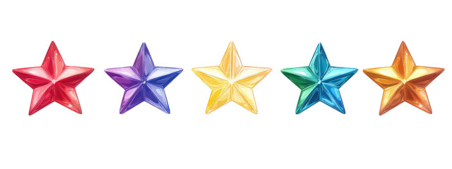 Obraz premium Colorful stars in various shades isolated on transparency background, perfect for decoration or design projects. Their shiny surfaces reflect light beautifully, adding vibrant touch