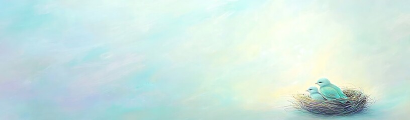 Pastel Baby Birds in a Nest Soft Background