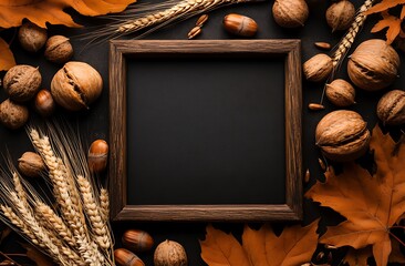 Rustic Autumn Background with Chalkboard Frame and Fall Elements
