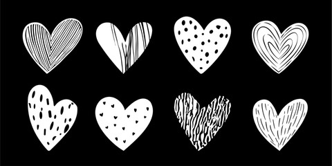 Collection of Hand-Drawn Monochrome Hearts – Modern and Creative Vector Design