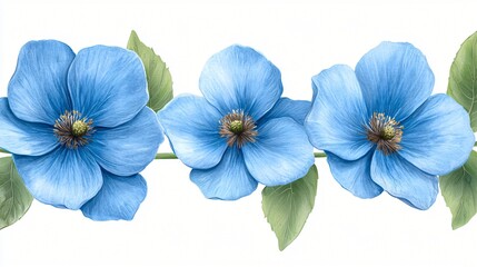 Elegant Blue Flowers Watercolor Floral Design Botanical Illustration Spring Summer Nature