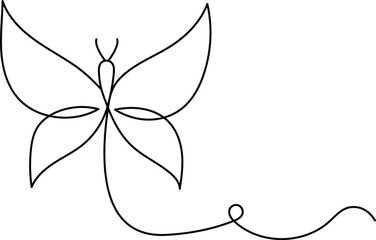 Butterfly One Continuous Line Drawing Element Isolated On White Background For Logo Or Decorative Element