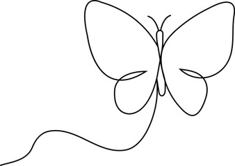 Butterfly One Continuous Line Drawing Element Isolated On White Background For Logo Or Decorative Element