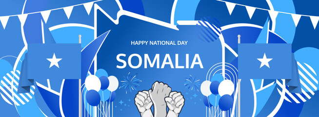 Somalia Independence Day modern greeting banner. 26 June Happy Somalia National Day. Holiday abstract concept in flag colors. Great for event like carnival, feast poster, support, culture and tourism
