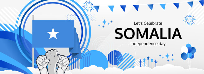 Somalia Independence Day modern greeting banner. 26 June Happy Somalia National Day. Holiday abstract concept in flag colors. Great for event like carnival, feast poster, support, culture and tourism