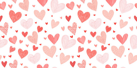 A Seamless Hand-Drawn Heart Pattern – Cute Pink and Red Design