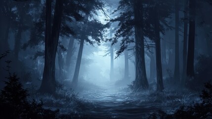Fototapeta premium A Mystical Moonlight Path Through A Foggy Forest