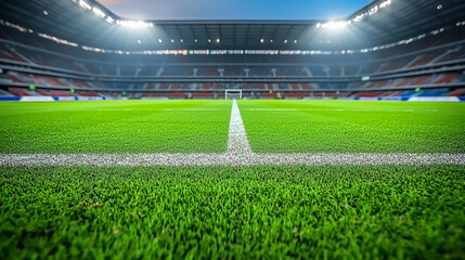Stadium illuminated at night with bright lights
