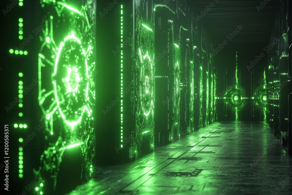 Leinwandbilder strong glowing wall actively deflects viruses in a futuristic corridor with advanced technology. gen