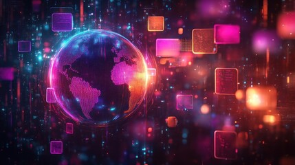 Fototapeta premium Global Network: Digital Earth and Data Streams
