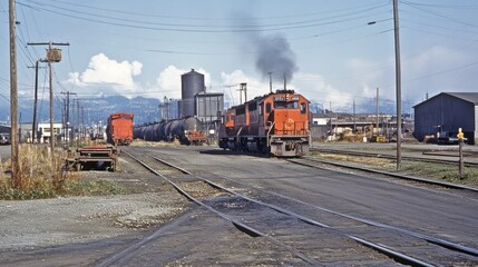 Vintage Photograph of a Train in an Industrial Area