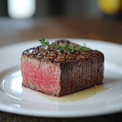 Sizzling steak presentation gourmet restaurant food elegant atmosphere close-up view culinary excellence