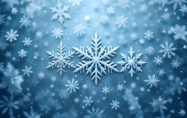 Intricately Designed Snowflakes on a Frosty Blue Background