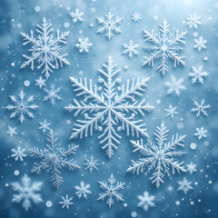 Intricately Designed Snowflakes on a Frosty Blue Background
