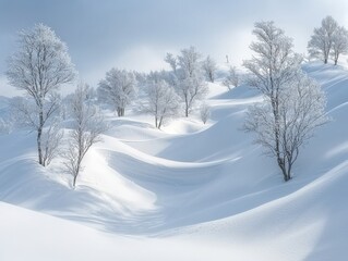 Obraz premium Winter wonderland snowcovered hills with high-resolution textures serene landscape tranquil environment aerial view