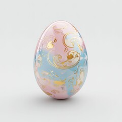 Fototapeta premium a beautifully detailed Easter egg decorated with vibrant blue, pink, and yellow floral patterns, exuding elegance and a springtime charm.