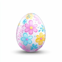 a beautifully detailed Easter egg decorated with vibrant blue, pink, and yellow patterns, exuding elegance and a springtime charm.