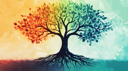 Abstract Tree Representing The Four Seasons