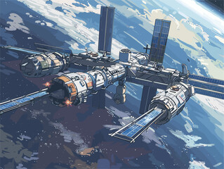 Obraz premium Futuristic Orbital Research Laboratory: Gateway to Discovery in the Vastness of Space
