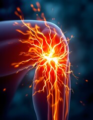 Obraz premium Intense Knee Pain: Fiery Anatomy Illustration