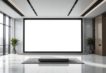 Fototapeta premium Modern Minimalist Lobby Featuring Blank Large Display