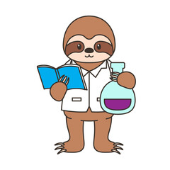 Chemistry Lab Animal Mascot Holding Book & Flask