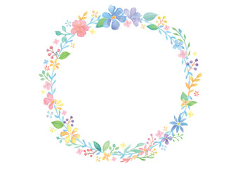 水彩の優しいタッチの花のリース