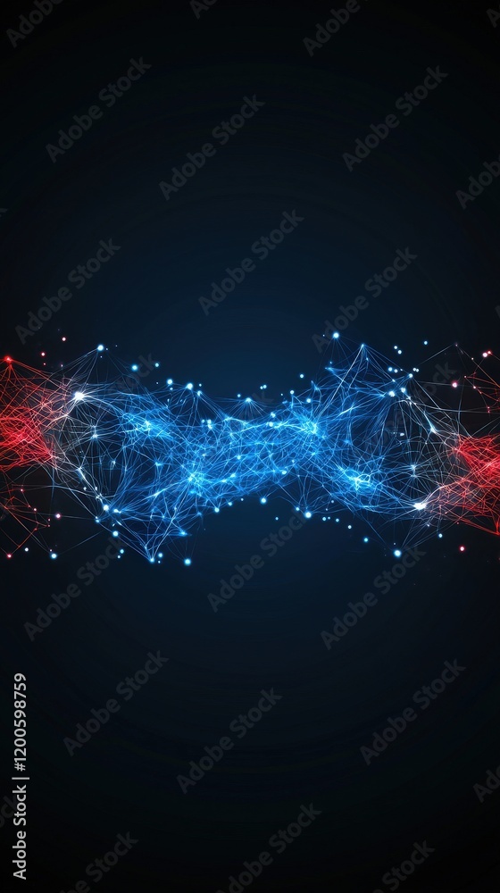 Wall mural abstract network connection in red and blue colors