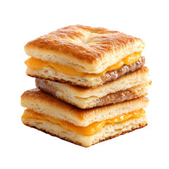 A delicious stack of flaky biscuits filled with gooey cheese and savory sausage, perfect for a hearty breakfast or snack. Tempting and satisfying layers await every bite.