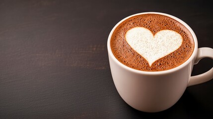 Heart Shape Foam Design on Warm Coffee in a White Mug on Table