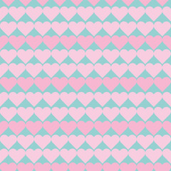 Seamless pastel heart pattern in pink, turquoise, and blue. A charming and modern design perfect for Valentine's Day, digital backgrounds, gift wrapping, home decor, and wedding themes. Vector.