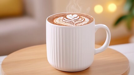 Creamy Hot Chocolate in a White Cup with Beautiful Latte Art Design