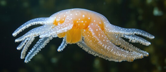 Spotted jellyfish ocean swim, dark background