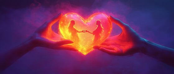 Hands Holding Heart Shape Elderly Couple with Walking Sticks Mental Health Care Retirement Support Concept