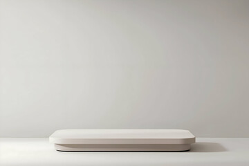 Minimalist modern white pedestal for product display or interior design. Sleek contemporary platform in a neutral setting for advertising and branding